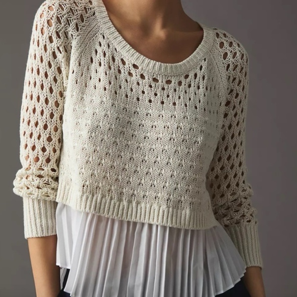 Maeve / Anthropologie  Layered Pleated Sweater Cream/White  Size: Large